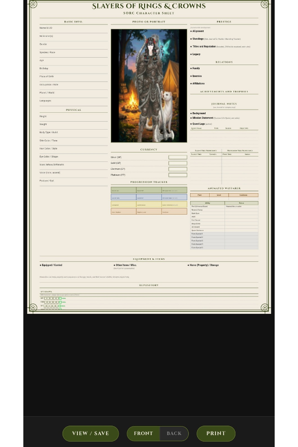 Brunn Character Sheet - Front