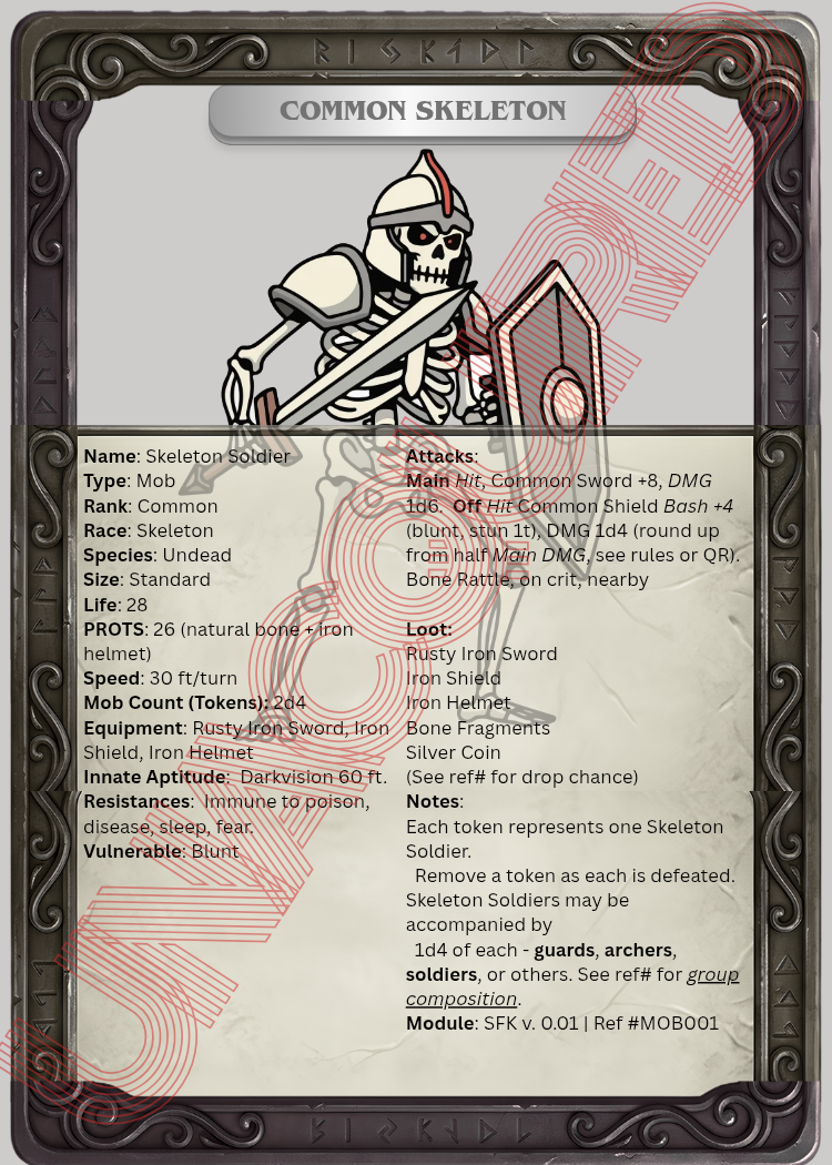 Common Skeleton Soldier Mob Card Front